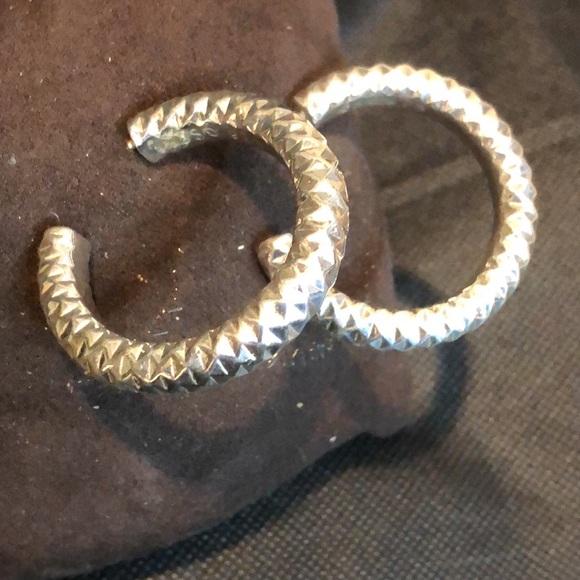 SIMON SEBBAG Sterling Silver Diamond Cut Large Hoop Post Back Earrings - Picture 7 of 13